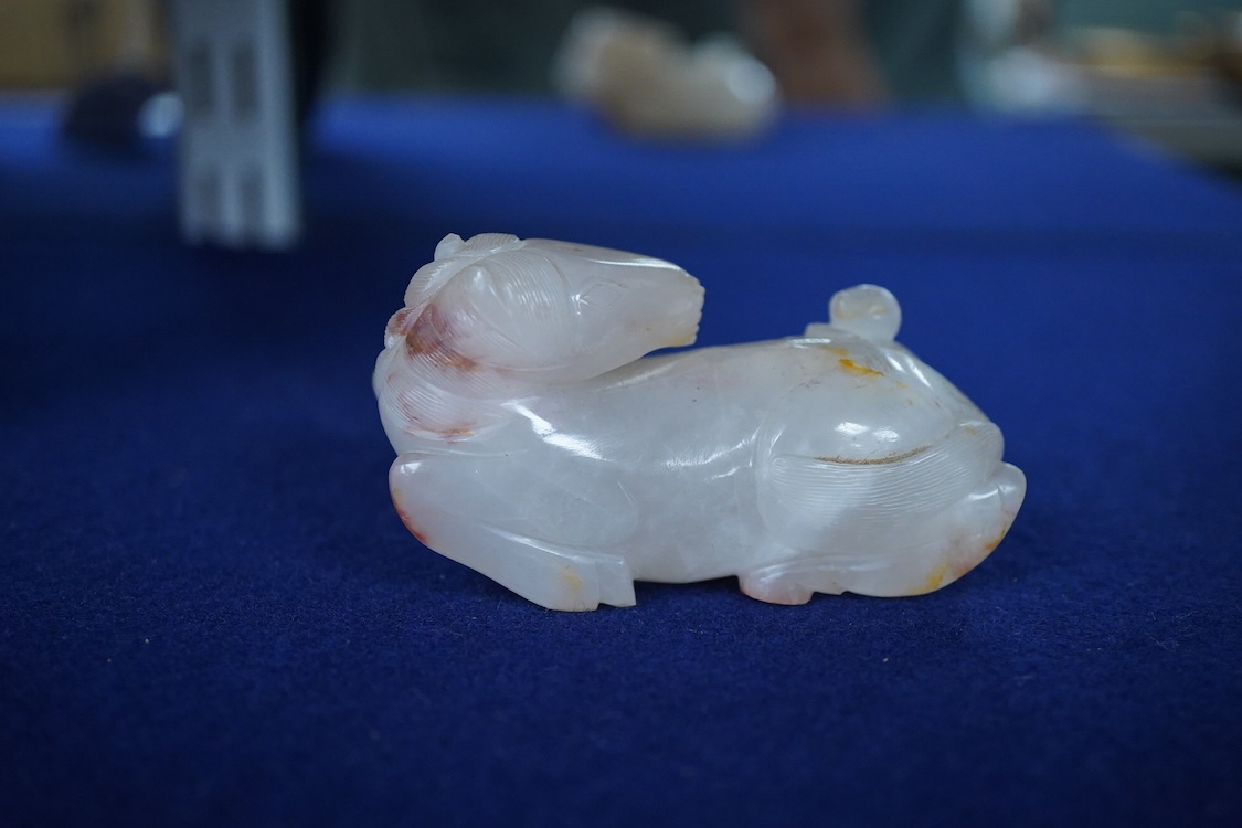 A Chinese agate carving of a horse and monkey, 8cm wide